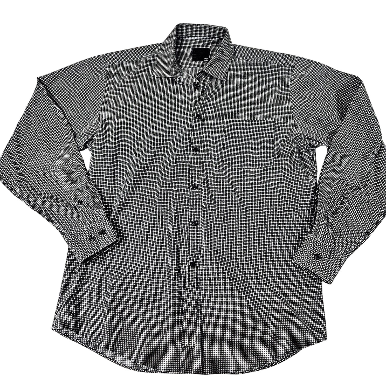 Nicole Miller Nman Dress Shirt Size Large Gray Geometric Check Pattern